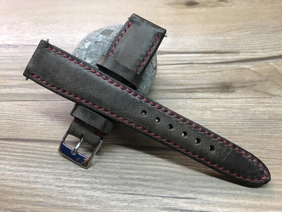 Leather watch band, Handmade Leather watch strap, dark brown, Leather Watch strap, Vintage strap - 19/20mm