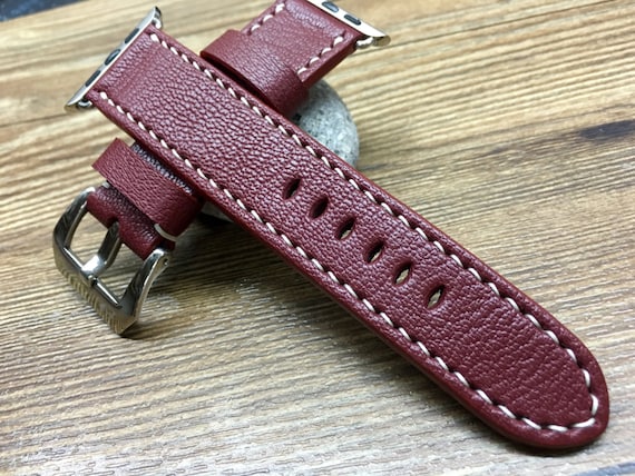 Rouge Casaque Red Genuine Leather Apple Watch Band, iWatch Band 45mm Series 7 Series 6 44mm, Product Red Smartwatch GPS Watch Band 40mm 41mm