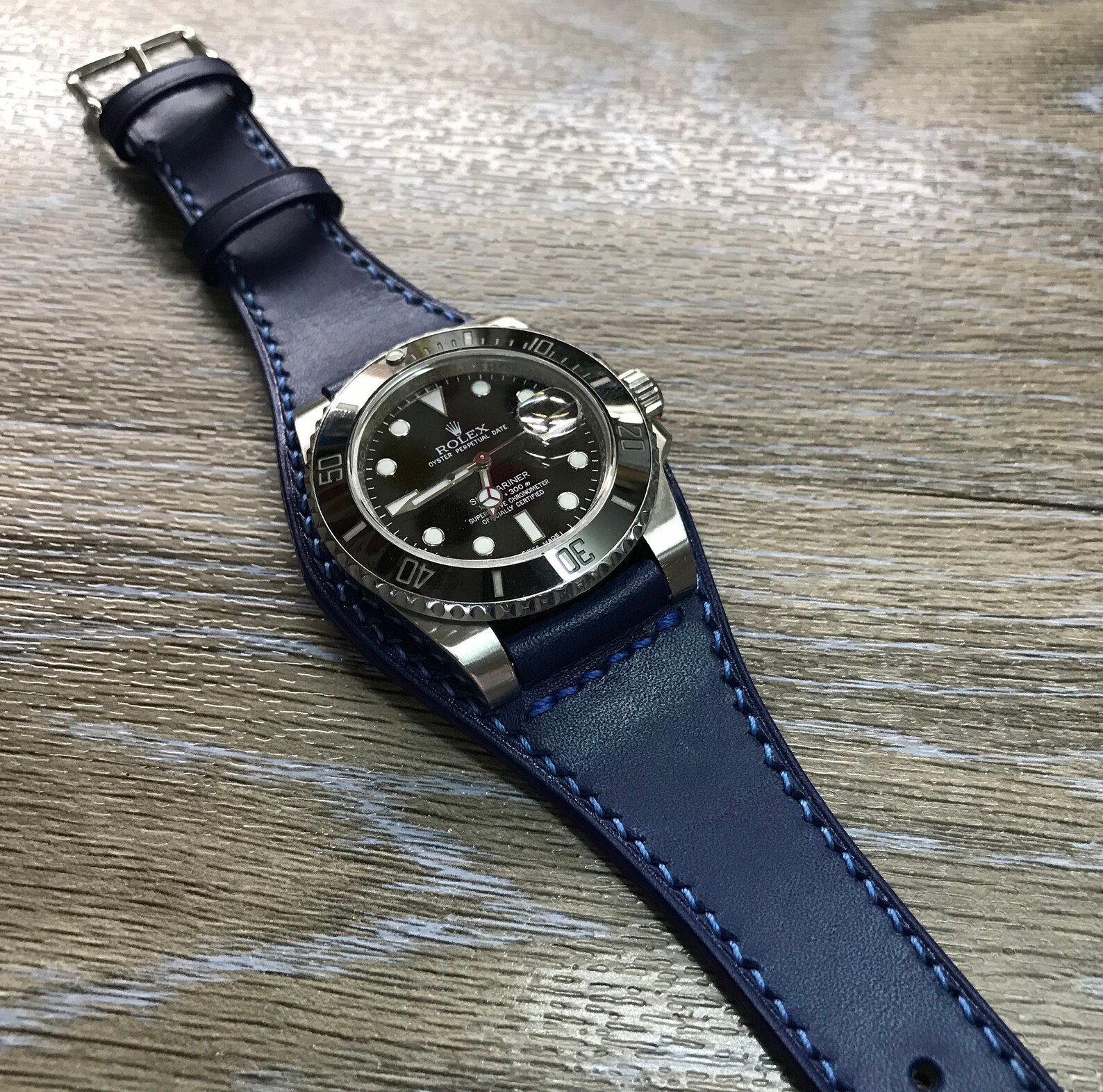 Leather Watch Band Blue Watch Band Full Bund Strap 20mm Etsy