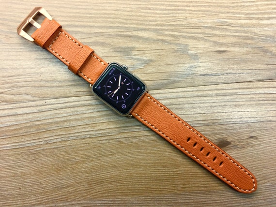 Watch Band, Apple Watch Ultra 2 46mm 49mm, Orange Leather Watch Straps, Smart watch Band, Garmin Watch Band, Watchband, Handmade iWatch Band
