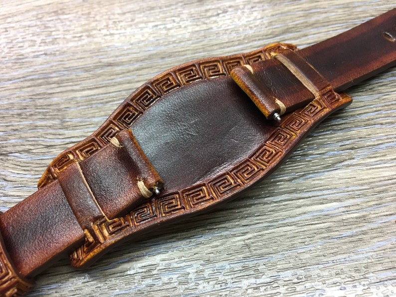 Watch Strap 20mm 19mm 18mm 22mm, Brown Leather Watch Strap Band, Cuff Watch Band, Full Bund straps, Handmade Leather Craving Watch Strap image 8