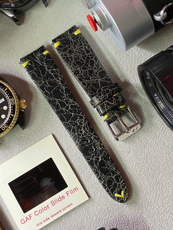 Distress Black Leather Watch Straps for Mens, Leather Watch Bands 19mm, 20mm, Personalise Wrist Watchbands for him, Valentines Day gift idea