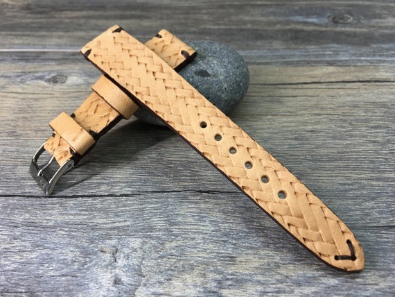 Leather Watch band, leather Watch strap, 19mm watch band, 19mm strap, Beige, leather craving art watch band, 20mm Watch band, FREE SHIPPING