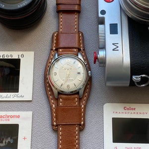 Lederen horlogeband, lederen horlogeband, lichtbruine manchetband, volledige bundband 20mm, echt lederen polshorlogeband, Valentijnsdag cadeau