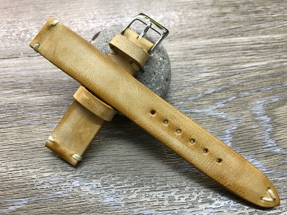 Watch strap 20mm, Leather Watch Strap 19mm, Leather Watch Band Beige, Vintage Beige watch strap, Vintage watch band, FREE SHIPPING