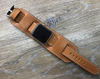 Watch Band, Apple Watch Ultra Band Strap, iWatch Cuff Band, Brown Smartwatch Band 45mm 49mm 44mm 42mm 41mm, Leather Watch Strap