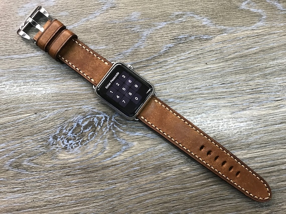 Smart Watch Leather Band, Brown iWatch Genuine Leather Straps, Apple Watch Band 45mm Series 7, Series 6 44mm, Fitness Watch Band 41mm 40mm