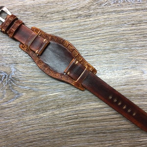 Watch Strap 20mm 19mm 18mm 22mm, Brown Leather Watch Strap Band, Cuff Watch Band, Full Bund straps, Handmade Leather Craving Watch Strap image 9