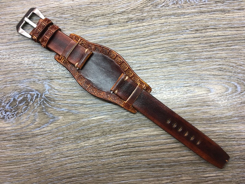 Watch Strap 20mm 19mm 18mm 22mm, Brown Leather Watch Strap Band, Cuff Watch Band, Full Bund straps, Handmade Leather Craving Watch Strap image 9