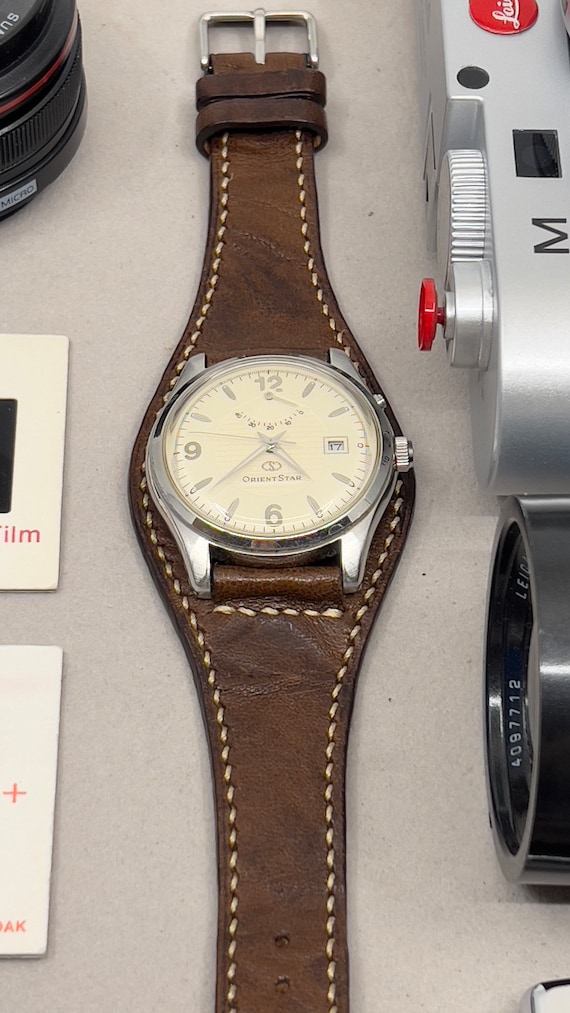 Brown Leather Watch Strap 20mm, Leather Bund Strap, Cuff Watch Band, irregular pattern watch strap 19mm 18mm 22mm, Gift Ideas for friends
