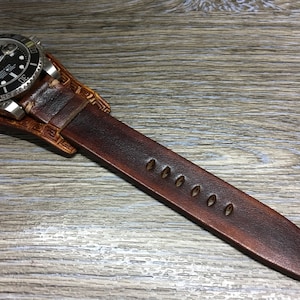 Watch Strap 20mm 19mm 18mm 22mm, Brown Leather Watch Strap Band, Cuff Watch Band, Full Bund straps, Handmade Leather Craving Watch Strap image 4