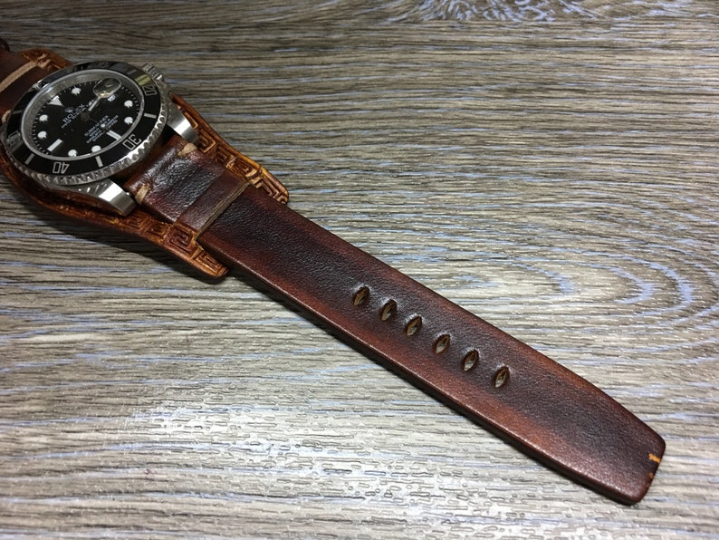 Watch Strap 20mm 19mm 18mm 22mm, Brown Leather Watch Strap Band, Cuff Watch Band, Full Bund straps, Handmade Leather Craving Watch Strap image 4