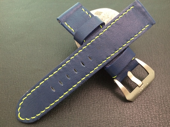 24mm Watch Strap, Wristwatch Band Replacement, Blue Leather watch strap, Custom Blue Leather handmade 26mm replacement watch strap