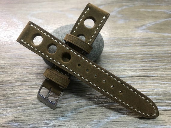 Leather watch band, Vintage Brown watch band, watch strap, Rally Watch strap, Racing Leather watch strap, 19mm, 20mm, FREE SHIPPING