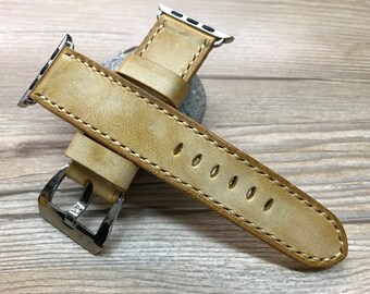 Apple iWatch Band 45mm Series 7, Apple Watch Band 41mm 40mm, Apple Watch SE Smartwatch Band Beige Cuir véritable, Idées cadeaux Saint-Valentin