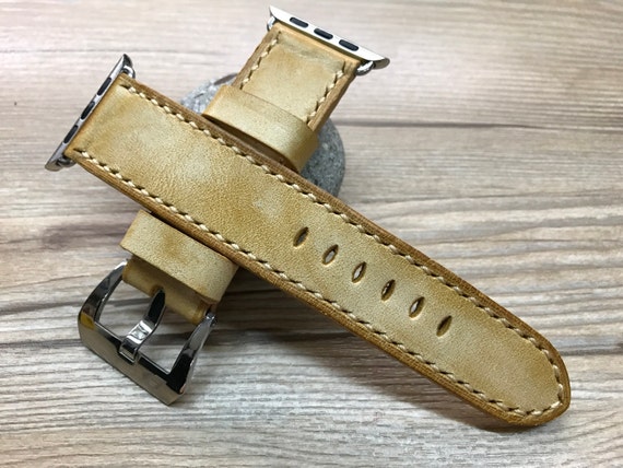 Apple iWatch Band 45mm Series 7, Apple Watch Band 41mm 40mm, Apple Watch SE Smartwatch Band Beige Genuine Leather, Valentines Day Gift Ideas