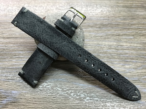 Watch Strap 20mm, Leather Watch Band, Wrist watch band, Wristwatch band replacement, Gift Ideas, Handmade Black watch straps