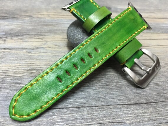 Apple Watch Band, Apple Watch Ultra 49mm, 44mm Series 6, Valentines Day Gift Ideas, Fresh Green Genuine Leather Smartwatch Band 41mm