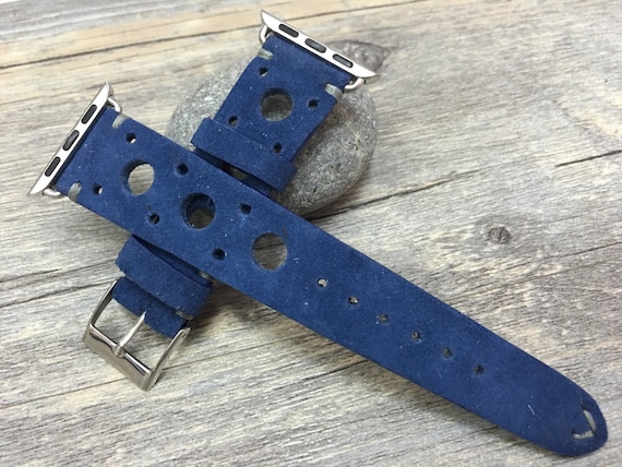 Apple Watch Band | Apple Watch Strap | Suede Blue Racing Straps or Rally Straps For Apple Watch 38mm & Apple Watch 42mm