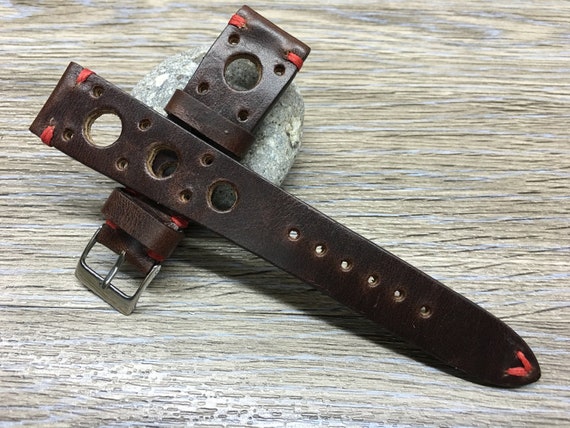 watch strap, Rally Watch strap, Leather watch band, Racing watchband, BROWN watch strap Replacement 20mm 19mm, Wristwatch Band, Watchstrap