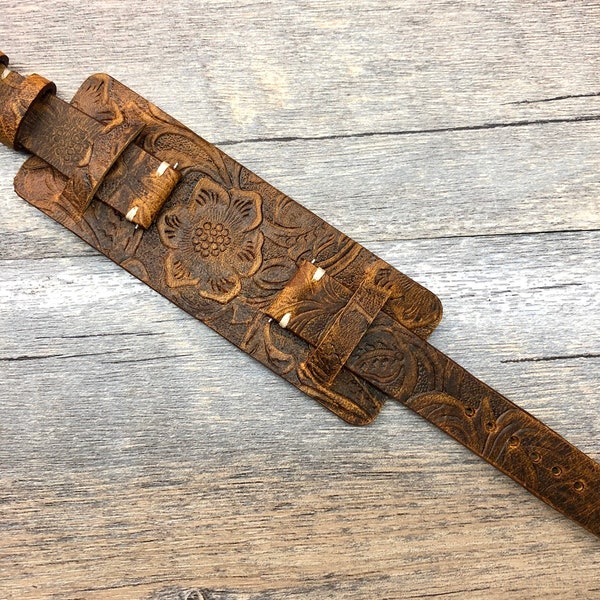 Leather Watch Straps, Leather Bund Straps, Brown Carved Leather Watch Bands, 20mm Watch Straps, Mens Wrist Watch Band Replacement, Gift idea
