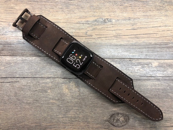 Fitbit Watch band, Versa 2, Lite, Watch Strap, Full Bund Strap, Leather Cuff Band, Brown leather Watch Strap