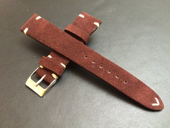 Leather watch band, Suede Leather, Leather watch strap, Brown watch band for 19mm, 20mm lug, Suede Brown, 16mm buckle, FREE SHIPPING