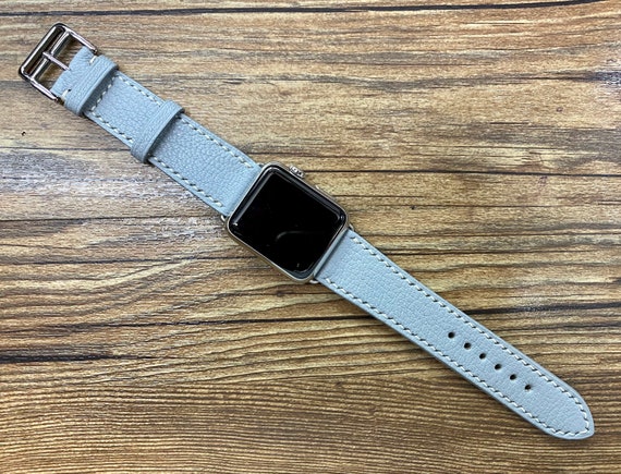 Apple Watch Band Single Tour Rallye, Space Gray Apple Watch 40mm 44mm, Series 6, Light grey leather Watch Strap, Girlfriend gift ideas