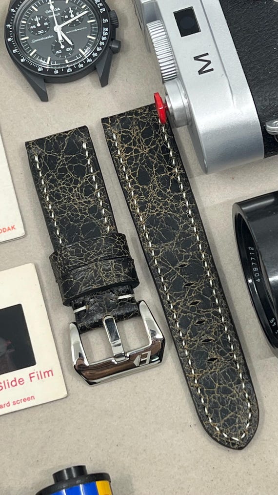 Genuine Leather Watch Strap 24mm, wristwatch band, watchstrap 22mm, Distress Black Watchband 26mm, Handmade Watch Blacelet Replacement