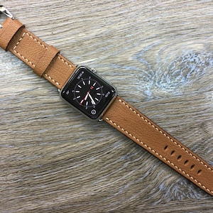 Apple Watch Bands 41mm, Apple Watch Series 7 45mm, iWatch Band, Caramel Genuine Leather Watch Strap for Apple Watch Series 6, Gift Ideas