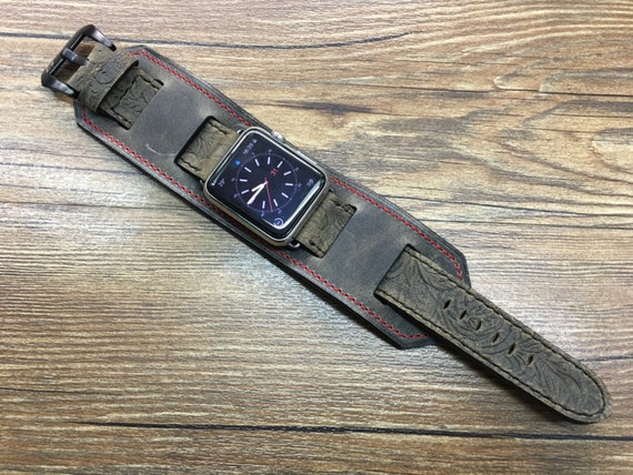Apple Watch Band, Strap, Apple Watch 44mm 42mm, iwatch Series 5, Leather Watch Band, Full bund Strap, Vintage Gray Leather