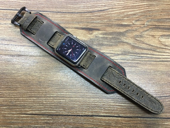 Apple Watch Band, Strap, Apple Watch 44mm 42mm, iwatch Series 5, Leather Watch Band, Full bund Strap, Vintage Gray Leather