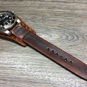 Watch Strap 20mm 19mm 18mm 22mm, Brown Leather Watch Strap Band, Cuff Watch Band, Full Bund straps, Handmade Leather Craving Watch Strap image 6