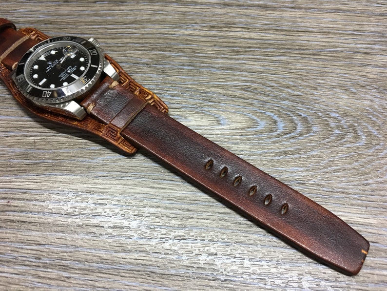 Watch Strap 20mm 19mm 18mm 22mm, Brown Leather Watch Strap Band, Cuff Watch Band, Full Bund straps, Handmade Leather Craving Watch Strap image 6