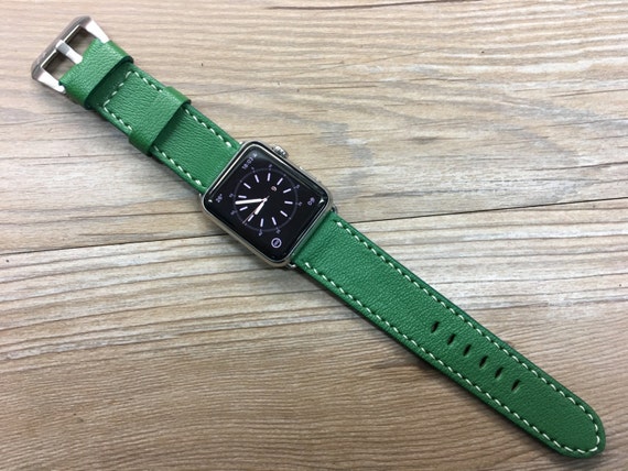 Personalized Apple Watch Band 44mm, Custom Apple Watch Band Leather, iWatch Series 5, Green Leather Watch Band, Valentines Day gift for him