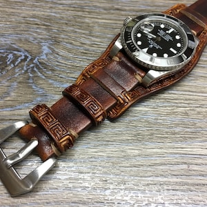 Watch Strap 20mm 19mm 18mm 22mm, Brown Leather Watch Strap Band, Cuff Watch Band, Full Bund straps, Handmade Leather Craving Watch Strap image 3