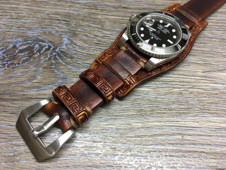 Watch Strap 20mm 19mm 18mm 22mm, Brown Leather Watch Strap Band, Cuff Watch Band, Full Bund straps, Handmade Leather Craving Watch Strap image 3