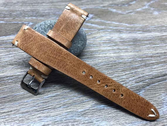 Leather watch straps 20mm, Genuine Leather Watch Band 19mm in Light Brown, Vintage watch strap 18mm watch strap, Gift Ideas for Husband