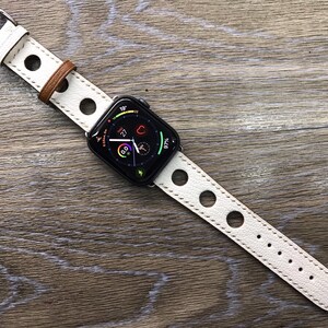 Apple Watch Bands, iWatch Series 7 41mm Single Tour Rallye watch Band, Apple Watch 40mm Series 6, White Leather Smart Watch Band, Gift Ideas