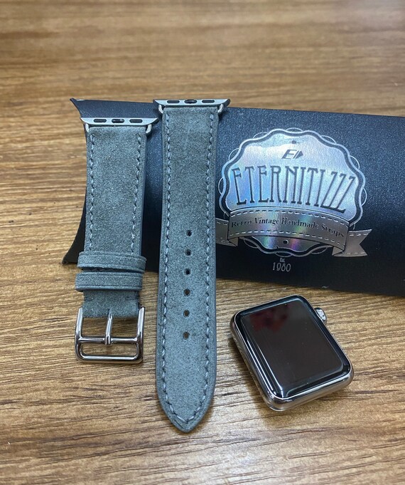 Gray Suede Leather Apple Watch Band, Smartwatch Band, Handmade Apple iWatch Band 41mm, Single Tour Rallye, Valentines Day Gift Ideas