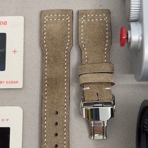 Bracelet de montre en cuir Beige Pilot, Big Pilot Suede Watch Band 22mm, Mens Pilot Style Aviation Wrist Watch Band 20mm, Uhrenarmband aus Leder