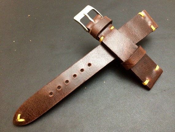 Leather watch band, Brown watch band, Leather watch strap, Vintage watch band for 19mm, 20mm lug, Brandy Brown, 16mm buckle, FREE SHIPPING