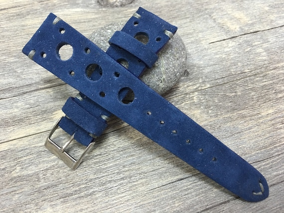 Rally Watch strap, Leather watch band,Suede Blue watch band, Racing watch band, 22mm strap, 22mm watch band, 20mm watch strap, FREE SHIPPING