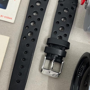 Leather watch strap, Leather watch band, Racing watch Strap, Black watch band, Rally Watch band, 20mm strap, 19mm watch band, FREE SHIPPING