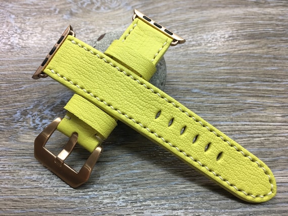 Valentines Day Gift Ideas, Yellow Genuine Leather Apple Watch Ultra 49mm 45mm Series 8, Apple Watch Band, Smart watch Straps for Apple SE