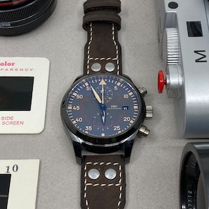 Brown Pilot Leather Watch Strap, Big Pilot Brushed Rivet Strap 22mm, Mens Pilot Style Aviation Wrist Watch Band 20mm, Uhrenarmband aus Leder