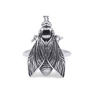 May include: A silver ring with a detailed fly design. The fly has intricate wings and a textured body.