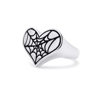 Cobweb Heart Ring | Spiderweb Gothic Jewellery | Statement Ring | Stainless Steel | Green witch | Gothic Rings | Witch Jewellery | gothic
