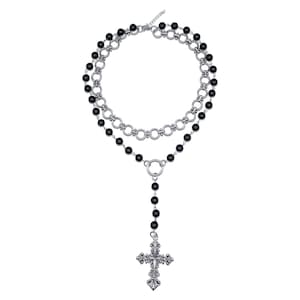 Lament Cross Choker, Onyx Rosary Beads, Gothic Jewelry, Mourning Necklace, Black Onyx Prayer Beads, Gothic cross jewellery, cross necklace