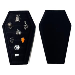 Large Plain Coffin Ring Tray | Celestial Jewellery Box Moon Stars | Gothic Homeware | Jewellery Storage | Black Velvet Jewellery Box | Gift